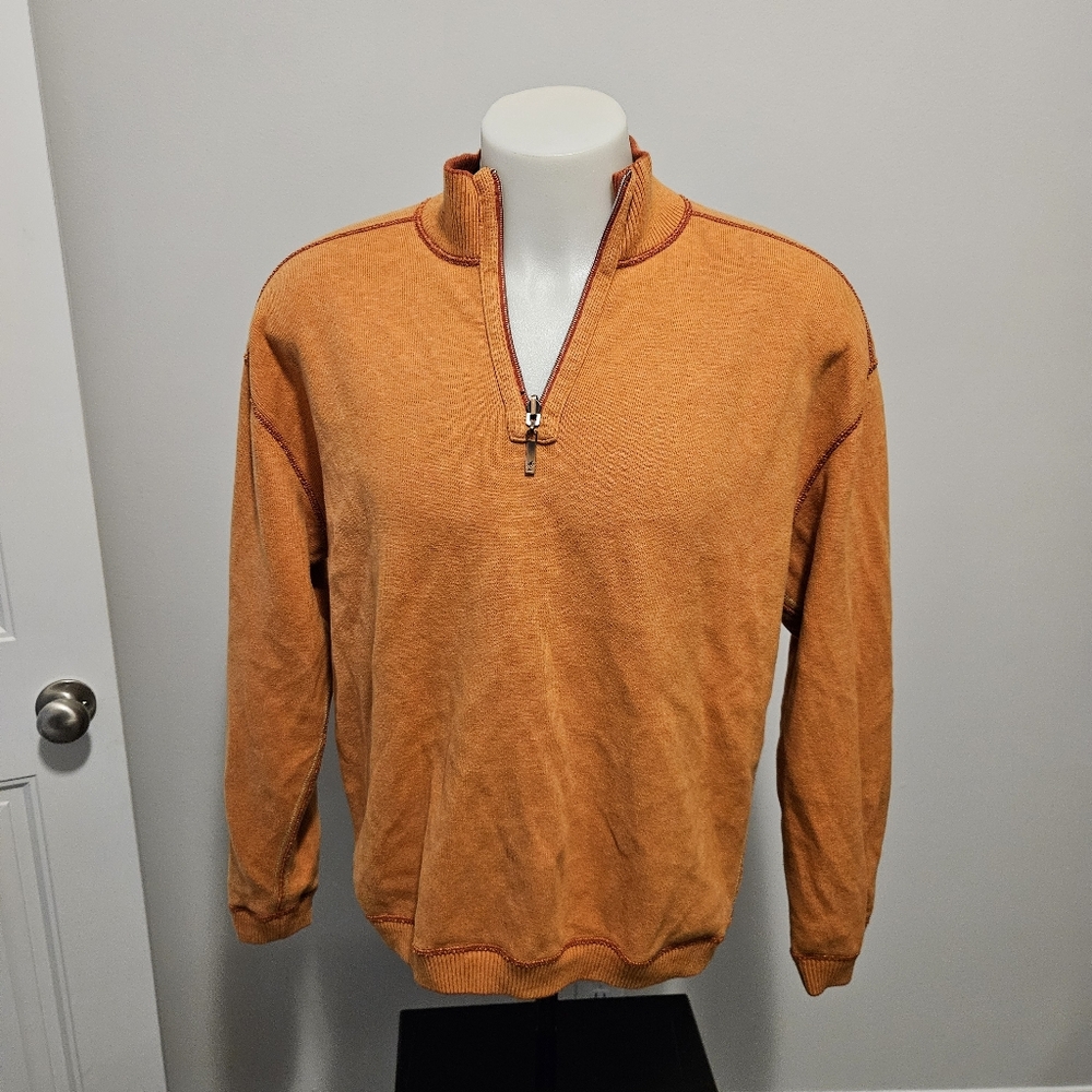 Tommy Bahama Reversible Sweater Mens Large Orange 1/4 Zip Long Sleeve Pullover